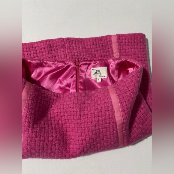 Milly Hot Pink Basket Weave Ribbon Trimmed Mini Skirt wool retro size 4 - Picture 3 of 11